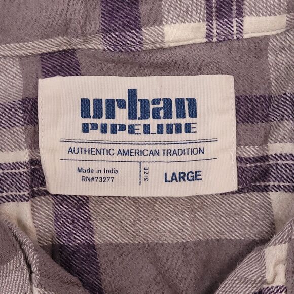 Urban Pipeline Madras Flannel Casual Button Up Shirt Mens Size L Purple Gray - Picture 3 of 10